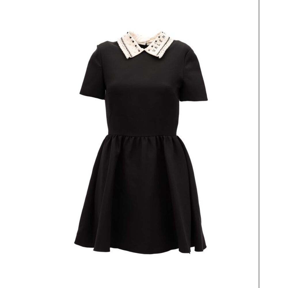 Valentino Garavani Black Mini Dress with Embellished Women's Collar